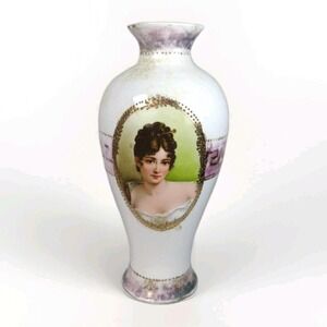Royal Vienna Germany Porcelain Vase Painted Woman Portrait Raised Gold 8"